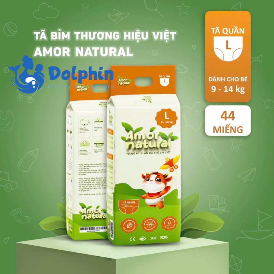 Bỉm - Tã quần Amor Natural size L 44 miếng (9-14kg)